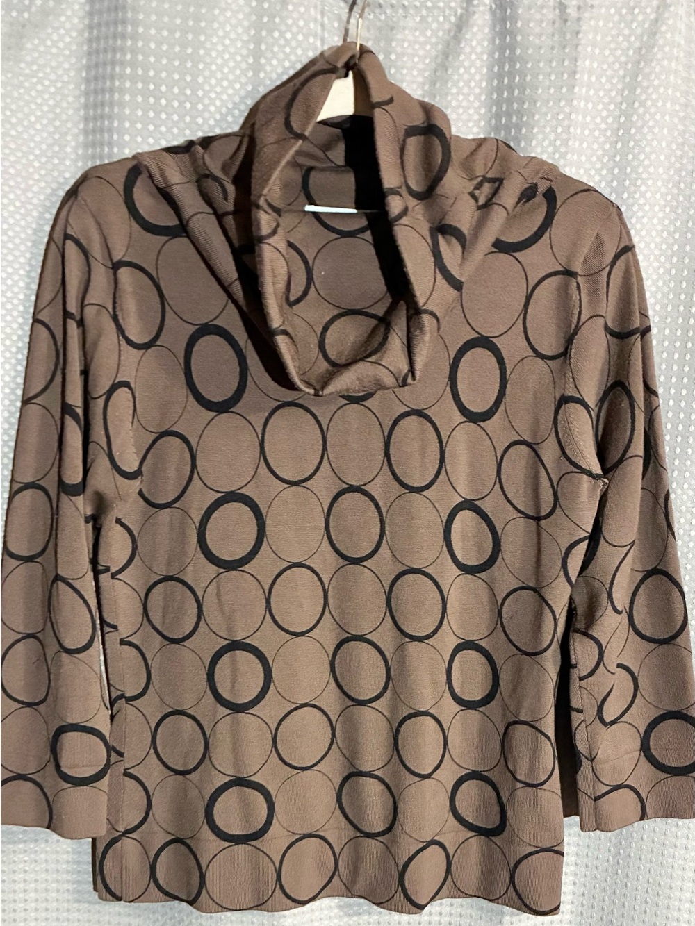 Gene Meyer Circle Print Cowl Neck Wool Sweater L Vintage Hong Kong Trendy Brown